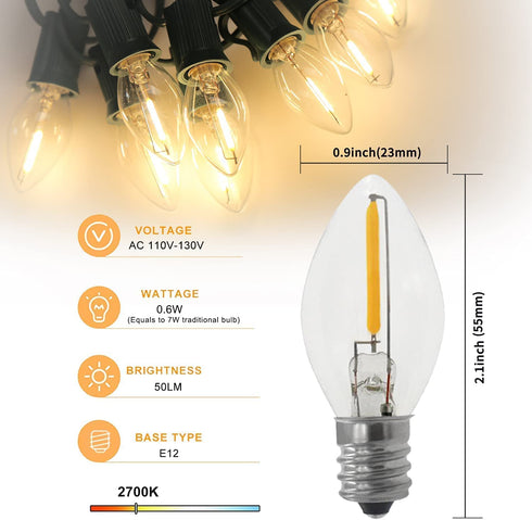 C7 2 C7 Bulb E12 KGC Accessory Cord with Led Light Candelabra-Base Socket, White Cord with On/Off Switch Plugs