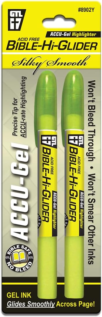 G.T. Luscombe Accu-Gel Bible Highlighter, No Bleed Solid Gel, Long Lasting, Bright Translucent Color, Yellow