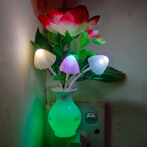 AUSAYE Sensor LED Night Light Plug-in Nightlight, Color Changing Lamp Rose Flower Mushroom Night Light for Kids Adults