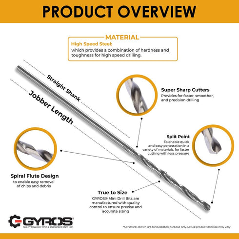 GYROS 12 PCS #66 Micro Drill Bit Set – Small Drill Bits for Jewelry, Plastic, Resin, & Soft Metal – High-Speed Steel Wire Gauge Mini Twist Drill Bit Set for Pin Vise Hand Drill & Rotary Tool