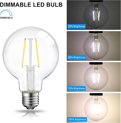 E ENERGETIC LIGHTING Dimmable LED Edison Light Bulb, G25 (G80) Globe Bulb, 60W Equivalent, 6-Pack