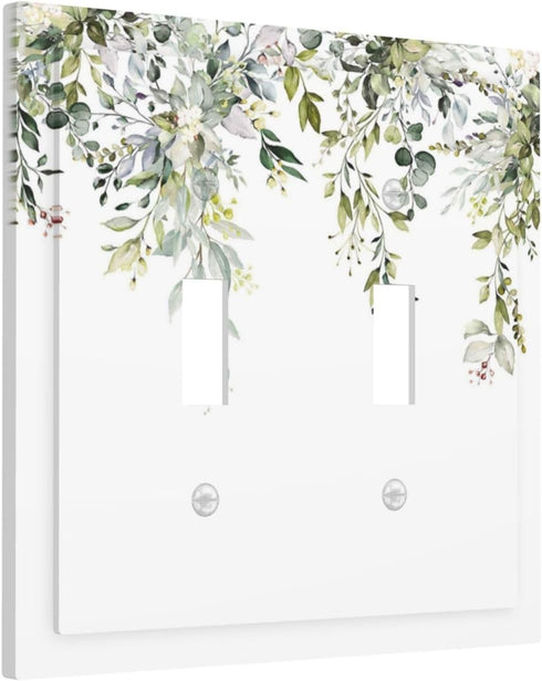 Light Switch Covers Decorative 2 Toggle Eucalyptus Sage Green Watercolor Plant Leaves Double Toggle Wall Plate Dual Decorative Switchplate Electrical Faceplate For Farmhouse Bedroom Decor(2 Pack) by Muzumu