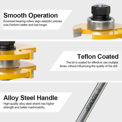 Professional 2 PCS Tongue and Groove Router Bit Set, 1/4 Inch Shank, Wood Milling Cutter for Joinery