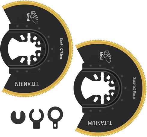 Kandishiex 2Pcs US Oscillating Saw Blades Bi-metal Titanium Coated Multitool Blades Semicircle Sharp Oscillating Blades