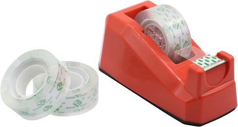 Cute Red Desk Tape Dispenser, 1 Pack with 12 Rolls Transparent Tape, 1 Inch Core for School, Office, Home DIY