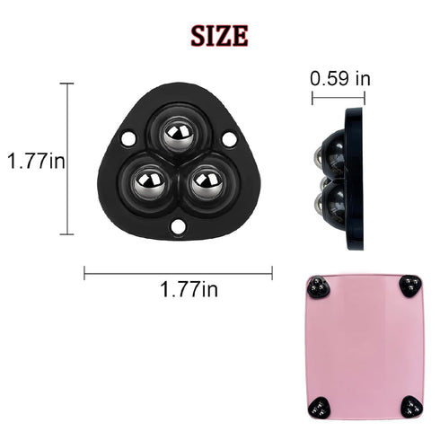 Self Adhesive Mini Caster Wheels, 360°Rotation Swivel Stainless Steel Rollers for Furniture (4 Pack, Black)