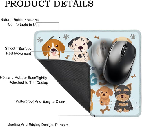 Life Is Better with Dogs Rectangular Mouse Pad, Cute Dog Mat Gift for Women, Sister, Friend, Dog Lover, Christmas