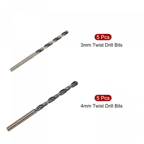 uxcell Twist Drill Bit Set, 3mm 4mm HSS, Titanium Nitride Coated, 10pcs Drilling Tool for Stainless Steel