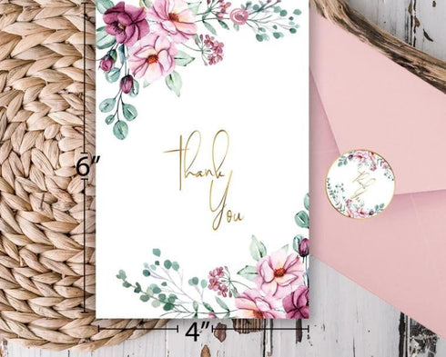 WHOLISTIC JOY 48 Set Thank You Cards Bulk with Envelopes & Stickers Eucalyptus Greenery, Gold Foil, Blank Inside