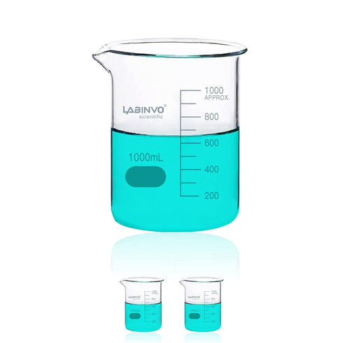 Low Form Graduated Glass Beaker Set, 2pcs of 1000ml Volume, 3.3 Borosilicate Glass Beakers, IN-BKL1000