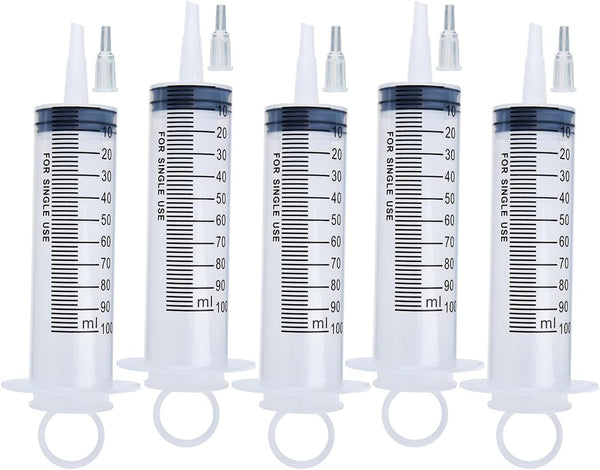 5 Pack 100ml Syringes with Tip Adapters, Large Garden Syringe for Labs