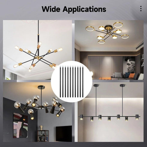 M10 10 12 Inches Lnrueg Matte Black Threaded Extension Rod, PCS Threaded Extension Rod for Pendant Light, Island