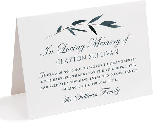 Folded Funeral Thank You Cards, 5.5x4.25 (A2) Elegant Leaf Personalized Sympathy Thank
