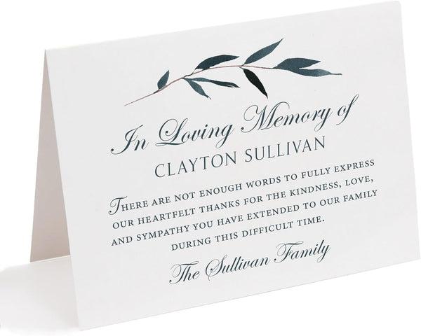 Folded Funeral Thank You Cards, 5.5x4.25 (A2) Elegant Leaf Personalized Sympathy Thank