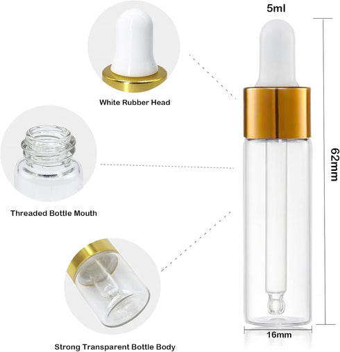 50PCS Transparent 5ml Mini Sample Dropper Bottles, Essential Oil & Perfume Bottles with 2 Plastic Droppers