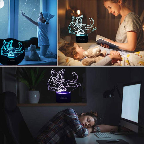 Comiwe 3D Toys,16 Cat (A) Illusion Night Light Colors Change Smart Touch & Remote Control,Home Decor LED Bedside Table