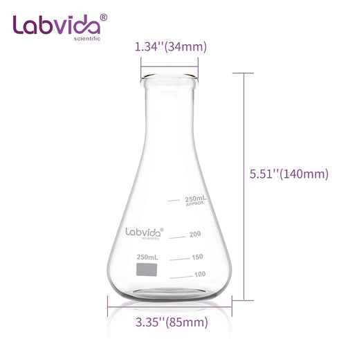 4pcs Narrow Mouth Glass Erlenmeyer Flasks, 250ml, Borosilicate with Printed Graduation