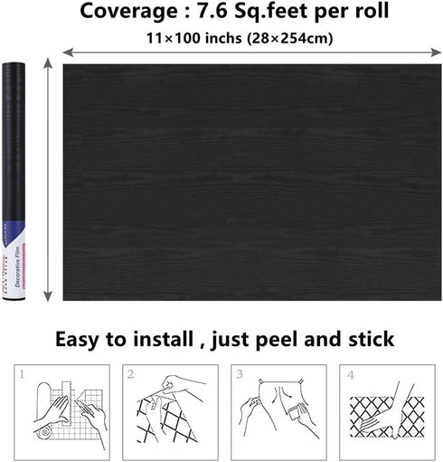 Arthome Black Wood Contact Paper, Peel and Stick Self-Adhesive Wallpaper, Decorative Vinyl Film for Countertop