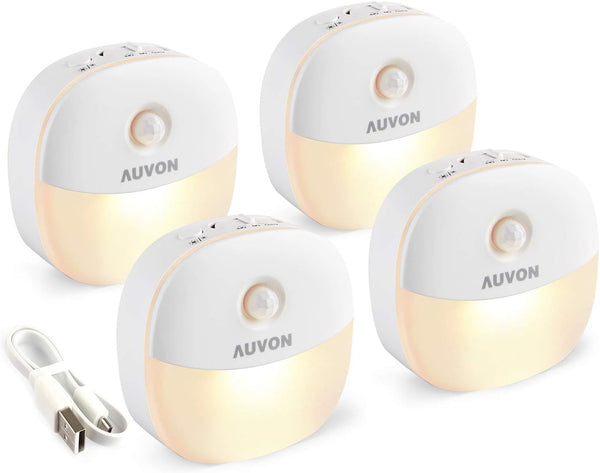AUVON Rechargeable Battery Night Light, Mini with Motion Sensor, Warm White LED
