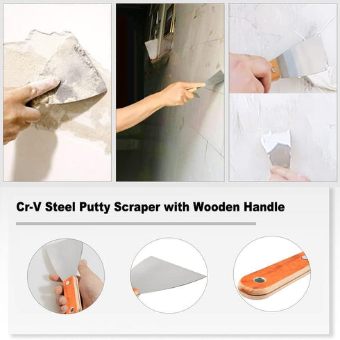 Utoolmart Putty Knife Scraper - 5 Inch Carbon Steel Stiff Putty Knives with Wooden Handle