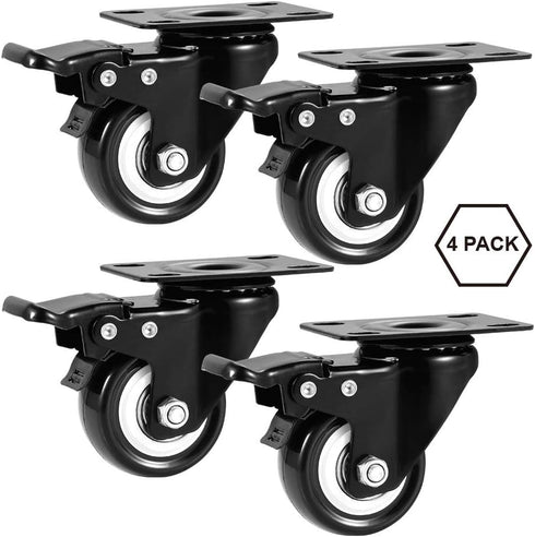 2" Caster Wheels Set of 4, Heavy Duty with Brake, No Noise Locking Polyurethane (PU) Wheels
