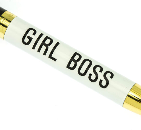 Graphique "Girl Boss" Fashion Pen, 5.5" Black Ink Ballpoint with Gold Finish & Gift Box, Unique Gift