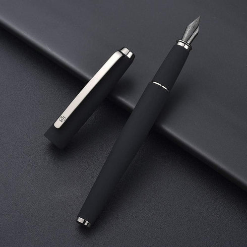 Hongdian 517D Matte Black Fountain Pen, Fine Point, Warrior Series with Converter and Metal Case