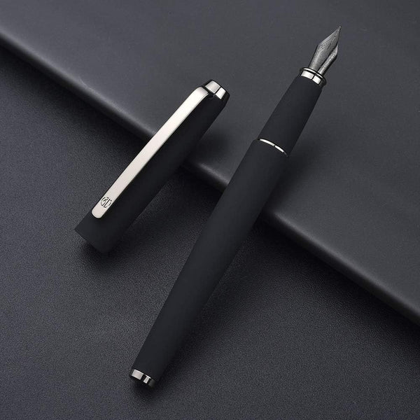 Hongdian 517D Matte Black Fountain Pen, Fine Point, Warrior Series with Converter and Metal Case
