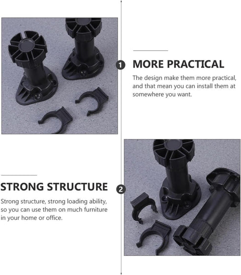 4pcs 100-120mm SEWACC Adjustable Sofa Supporting Legs, Black Thickened Plastic Furniture Support Feet for Cabinet, Tv