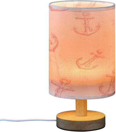 ALAZA Cute Anchor Printed Bedside Table Lamp with USB Port for Bedroom Nightstand Lamps Night Light Linen Fabric Shade