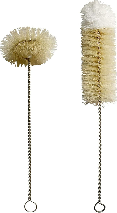 Coralpearl Stainless Steel Soda Bottle Cleaning Brush Set, Flexible Long Handle, Natural Boar Bristle Wool Tip, 2 Pack