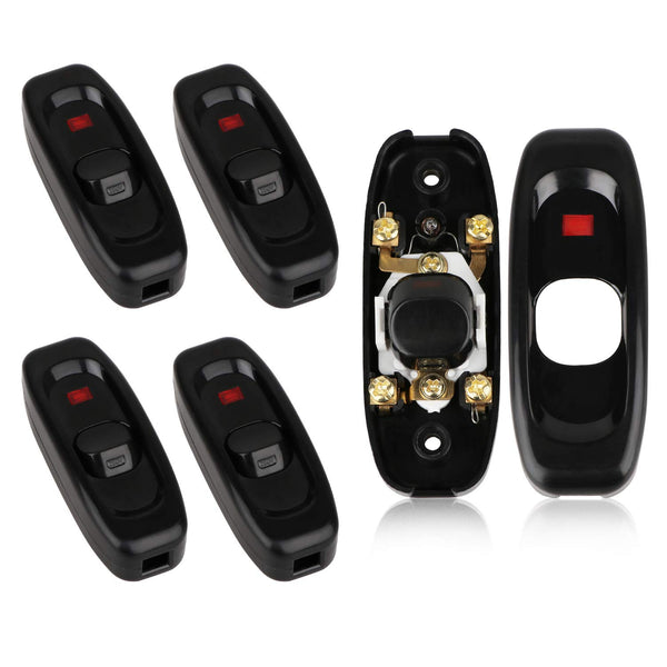 5 Pcs Inline Switch, Black Cord Appliance Button ON OFF for Lamp, Rated 10A 250V, Replacement Control Wiring