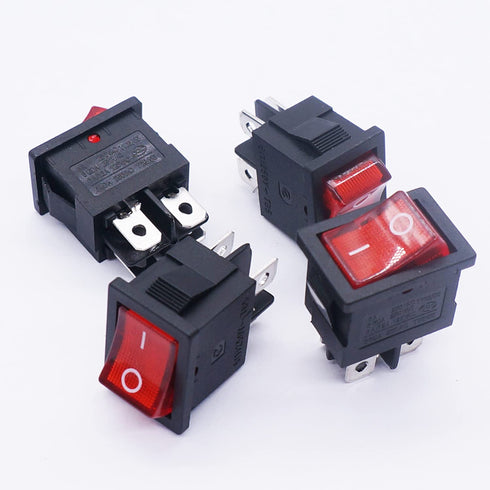 Twidec 6Pcs Rocker Switch AC 6A/125V 10A/250V DPST 4 Pins 2 Position ON/Off Red LED Light Illuminated Toggle Switch