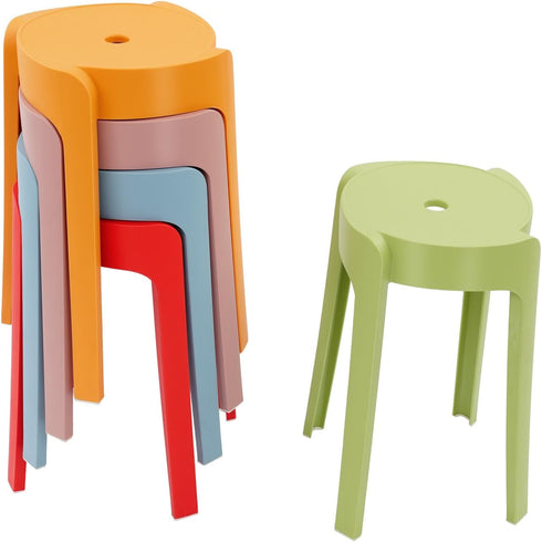 HinLIaDa 5 Pack Plastic Stackable Stools, 18" Plastic Round Stools, Colorful Nesting Stools,