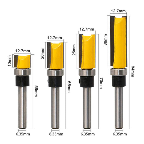 1/4 Inch Set (4 Shank Pattern Flush Trim Router Bit Sizes)