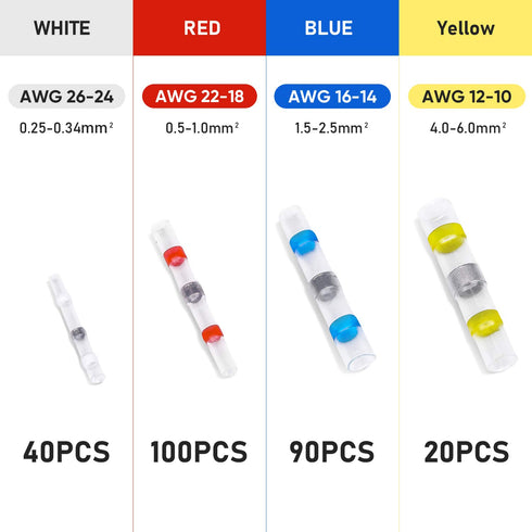 TICONN 250 Pcs Solder Seal Wire Connectors, Heat Shrink Butt Connectors, Waterproof Electrical Terminals