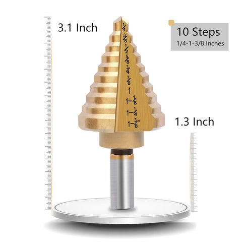 Titanium Step Drill Bit, Zhushan High Speed Steel Cone Bits, Double Cutting Blades for Sheet Metal