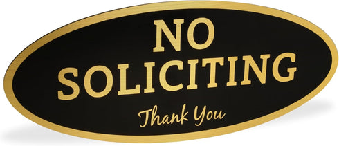 ExcelMark No Soliciting Sign for House or Business, Durable Indoor/Outdoor Sign, Large - 3.6" x 9", Black with Gold