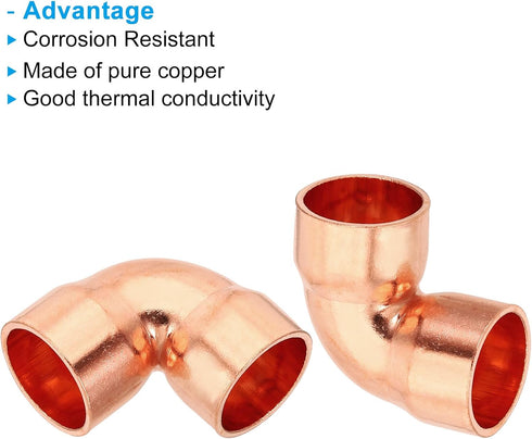 PATIKIL 5/8" ID 1.2mm Thick Elbow Copper Fitting, 8pcs 99.9% Pure Copper Pipe Connector