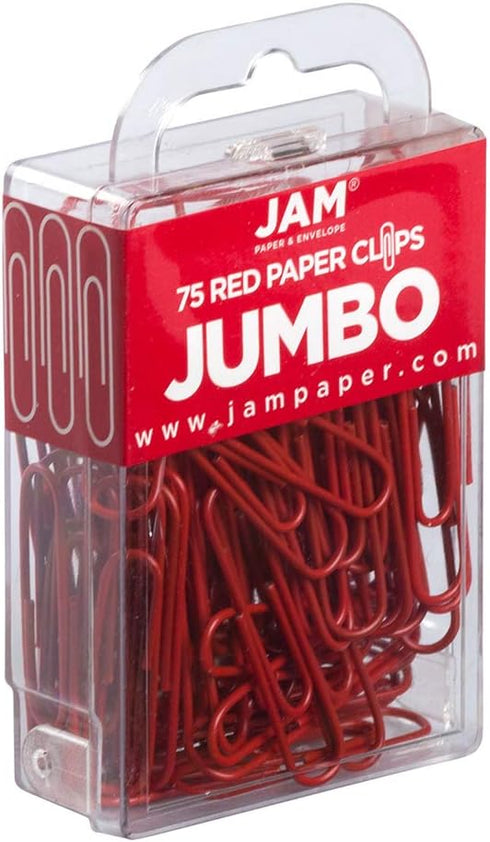 JAM PAPER Colorful Jumbo Paper Clips, Large 2 Inch, Red Paperclips, 75/Pack