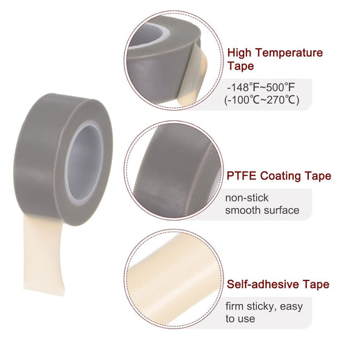 PTFE Film Tape Roll, 0.8" x 33 ft High Temperature Tape, 0.13mm Thickness for Vacuum Sealer Machine, Gray
