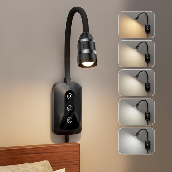 Wall Mounted LED Reading Light for Bed Headboard - 5 Color &