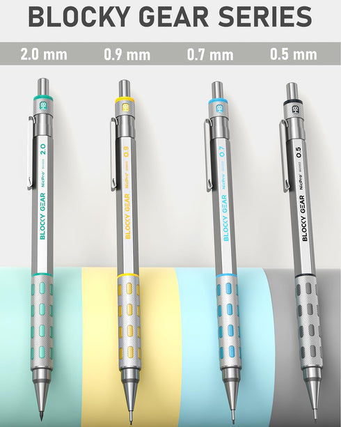 Nicpro Blocky Gear Art Mechanical Pencil Set with Case, 36PCS Metal Pencils 0.5, 0.7, 0.9mm & 2mm Lead Holder