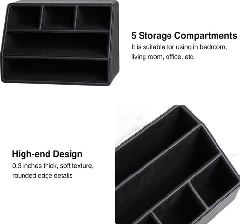 PU Leather Desk Organizer, Luxury Remote Control Holder for Home, Office Desk Accessories Table Caddy Bedside