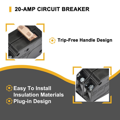 New Upgrade 220 2-Pole 20-Amp Circuit Breaker, 3/4-Inch Plug-On Molded Case Thermal Magnetic Protection 120/240V
