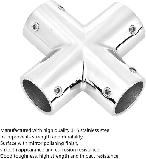 Stainless Steel 4 Way Pipe Fittings, 25mm 1 Inch 90 Degree Hardware Accessories, 4 Way Corner Pipe Fittings