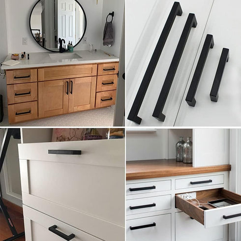 Matte Black Cabinet Pulls, Square Drawer Handles, 5 Pack 3-3/4 Inch Stainless Steel Kitchen Hardware, 96mm Hole Centers