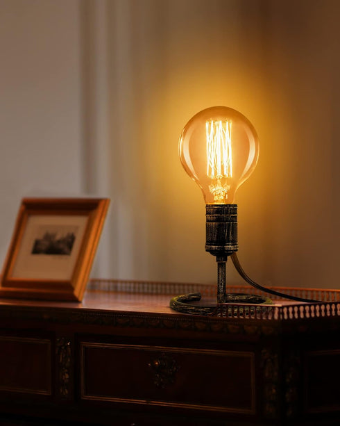 Set 2, E26 Bulb Bulb) Small Table Lamp, Vintage Desk Lamps for Bedrooms of Rustic Bronze Finish Edison Lamp Base Holder