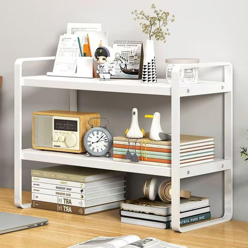 Hbluefat Desktop Organizer Shelf, 2-Tier Multipurpose Wood Storage Rack for Small Computer Desk and Aesthetic