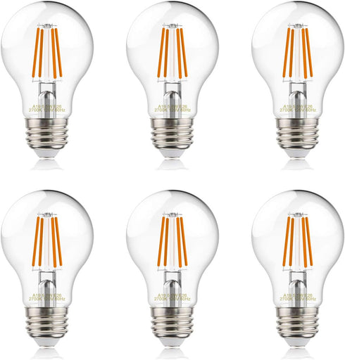 A19 LED Filament Bulbs, 60W Equivalent, E26 Base, 2700K Warm White Light, Edison Vintage Dimmable Energy Efficient